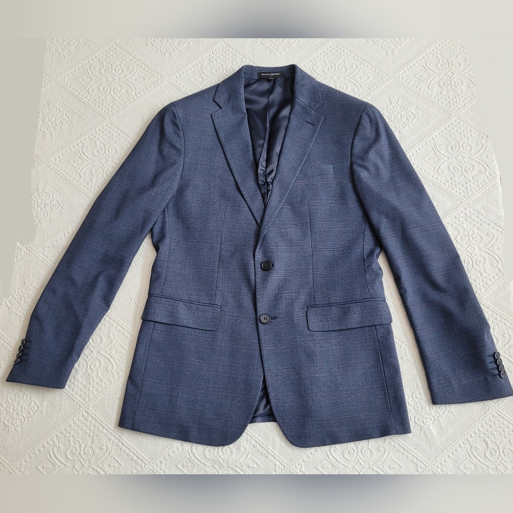 BANANA REPUBLIC FACTORY SLIM FIT SUIT JACKET 38R & DRESS PANTS 29X32 NAVY PLAID - Picture 2 of 16